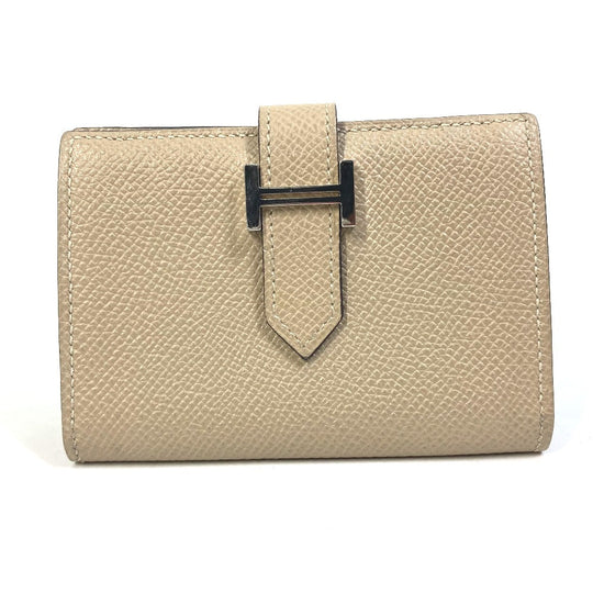 HERMES Card Case Epsom beige Two fold Bean mini unisex(Unisex) Used Authentic