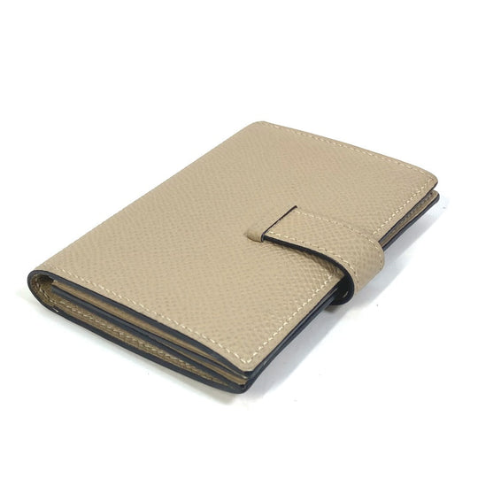 HERMES Card Case Epsom beige Two fold Bean mini unisex(Unisex) Used Authentic
