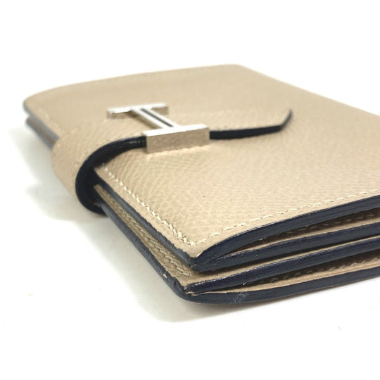 HERMES Card Case Epsom beige Two fold Bean mini unisex(Unisex) Used Authentic