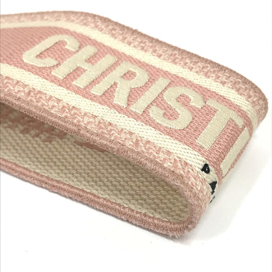 Dior belt Canvas/Leather, Gold Plated pink Embroidery logo Women 85 Used Authentic