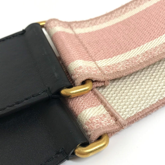 Dior belt Canvas/Leather, Gold Plated pink Embroidery logo Women 85 Used Authentic