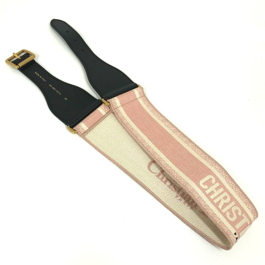 Dior belt Canvas/Leather, Gold Plated pink Embroidery logo Women 85 Used Authentic
