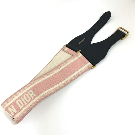 Dior belt Canvas/Leather, Gold Plated pink Embroidery logo Women 85 Used Authentic