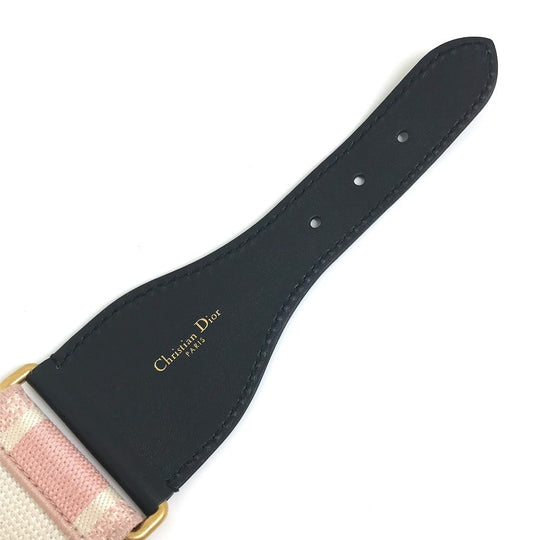 Dior belt Canvas/Leather, Gold Plated pink Embroidery logo Women 85 Used Authentic