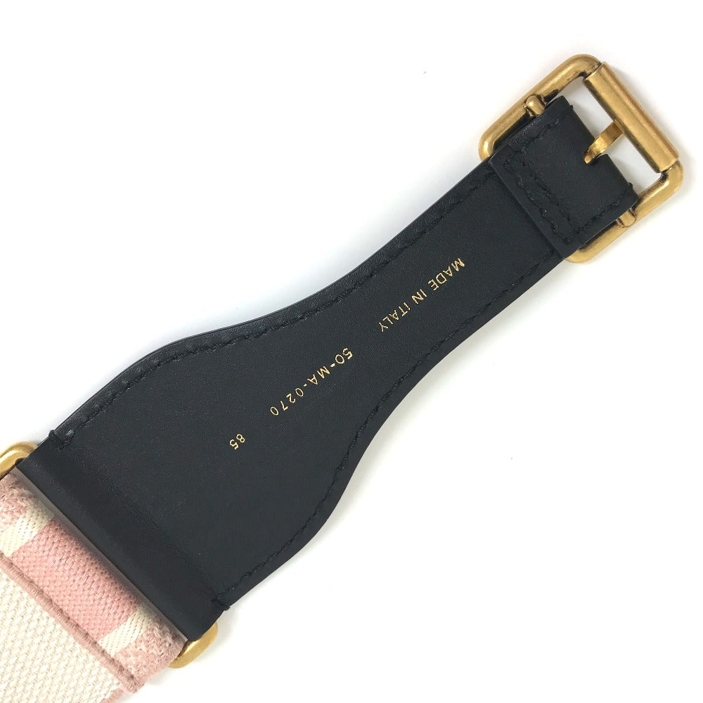 Dior belt Canvas/Leather, Gold Plated pink Embroidery logo Women 85 Used Authentic