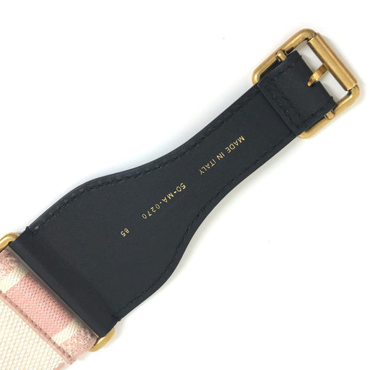 Dior belt Canvas/Leather, Gold Plated pink Embroidery logo Women 85 Used Authentic