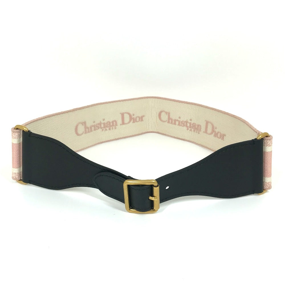 Dior belt Canvas/Leather, Gold Plated pink Embroidery logo Women 85 Used Authentic