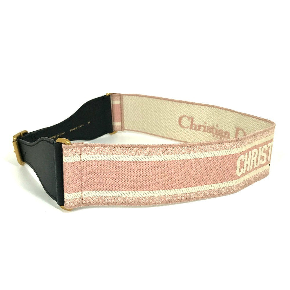Dior belt Canvas/Leather, Gold Plated pink Embroidery logo Women 85 Used Authentic