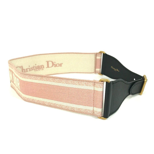 Dior belt Canvas/Leather, Gold Plated pink Embroidery logo Women 85 Used Authentic