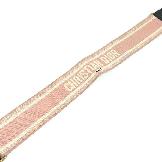 Dior belt Canvas/Leather, Gold Plated pink Embroidery logo Women 85 Used Authentic
