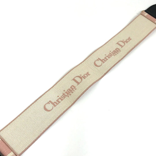 Dior belt Canvas/Leather, Gold Plated pink Embroidery logo Women 85 Used Authentic