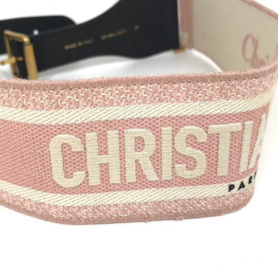 Dior belt Canvas/Leather, Gold Plated pink Embroidery logo Women 85 Used Authentic