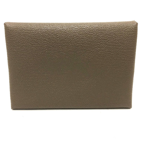 HERMES Card Case Chevre Misol Brown Calvi duo Women Used Authentic