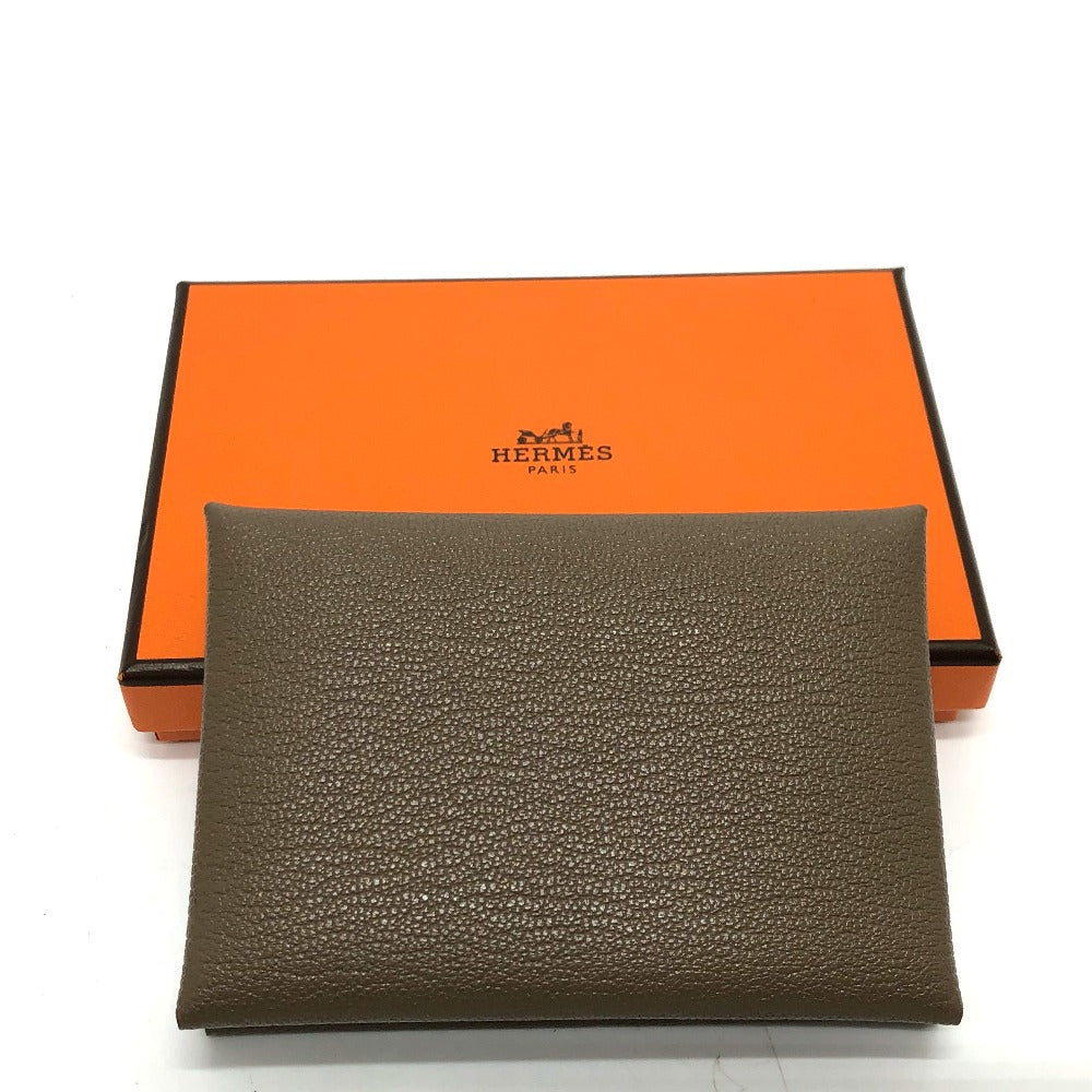 HERMES Card Case Chevre Misol Brown Calvi duo Women Used Authentic