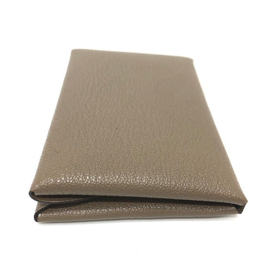 HERMES Card Case Chevre Misol Brown Calvi duo Women Used Authentic