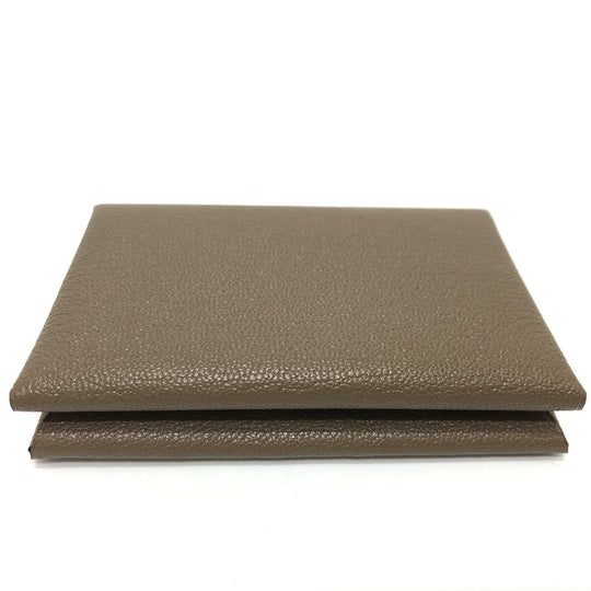 HERMES Card Case Chevre Misol Brown Calvi duo Women Used Authentic