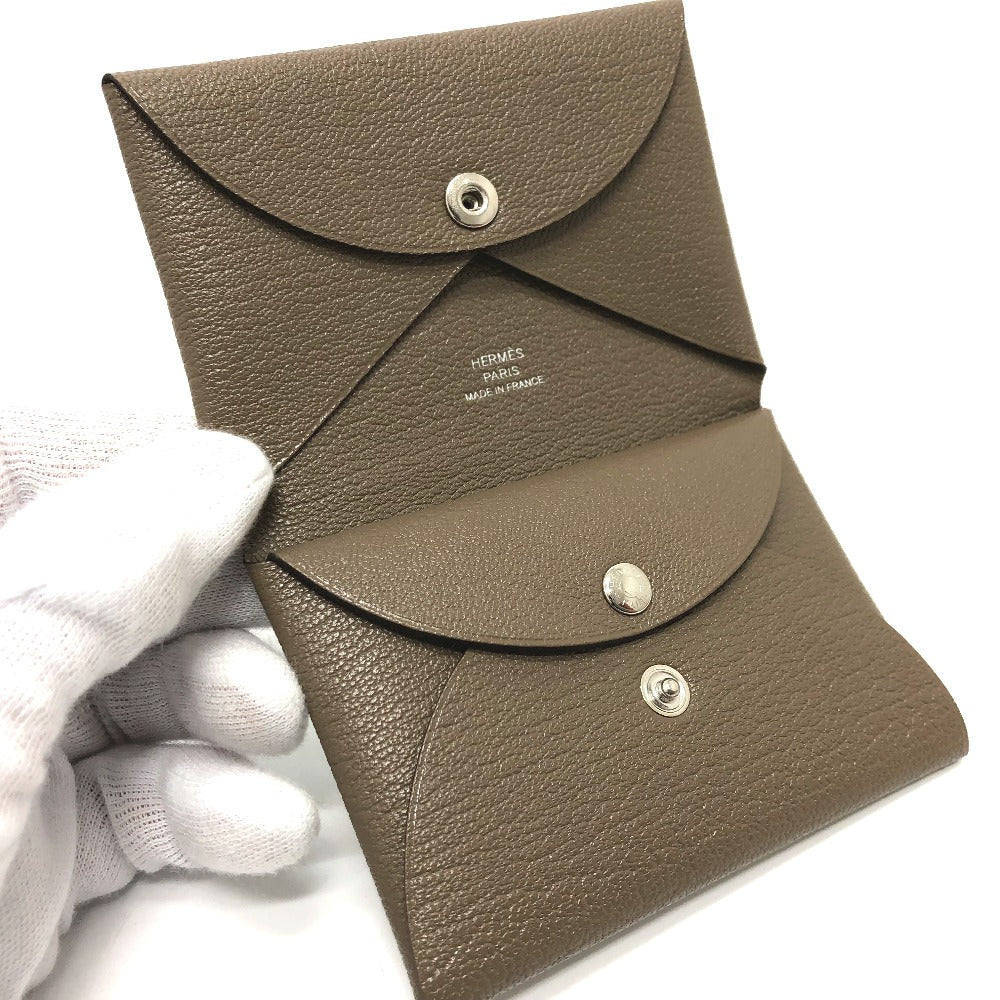 HERMES Card Case Chevre Misol Brown Calvi duo Women Used Authentic