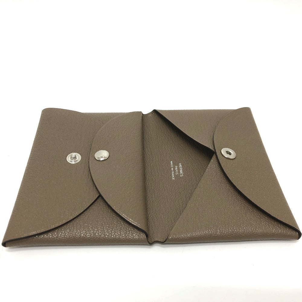 HERMES Card Case Chevre Misol Brown Calvi duo Women Used Authentic