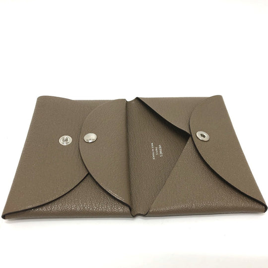 HERMES Card Case Chevre Misol Brown Calvi duo Women Used Authentic