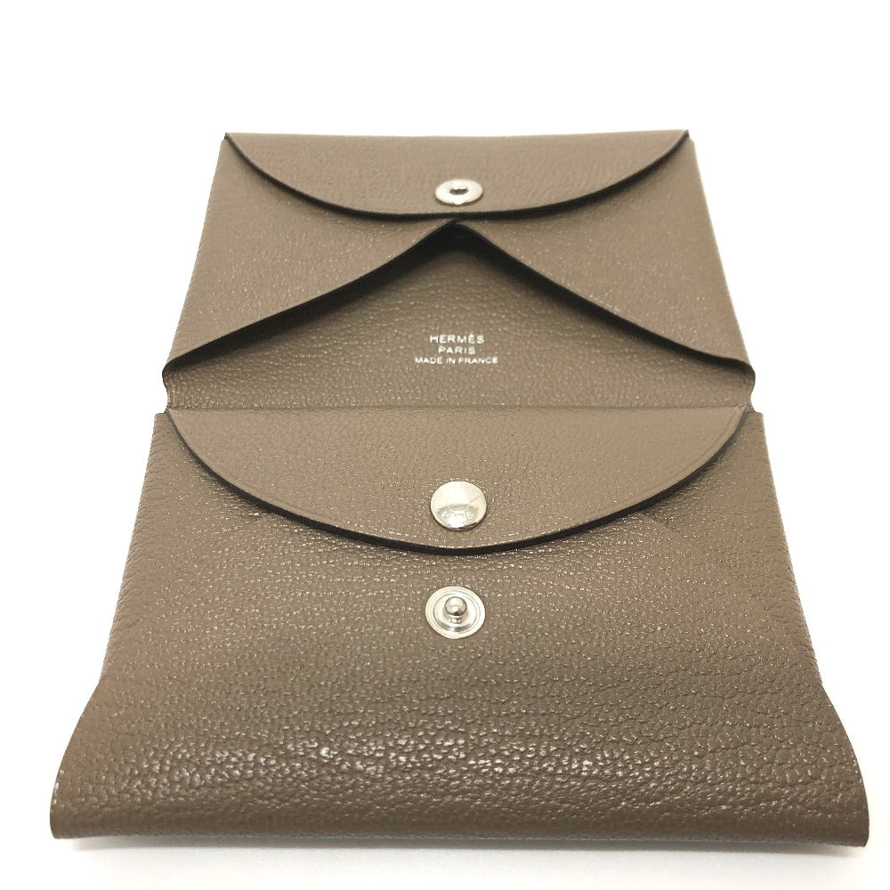 HERMES Card Case Chevre Misol Brown Calvi duo Women Used Authentic