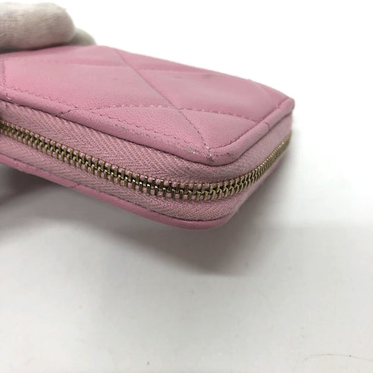 CHANEL Coin case lambskin pink COCO Mark CC Matelasse/Card Case Women Used Authentic
