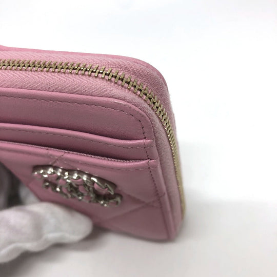 CHANEL Coin case lambskin pink COCO Mark CC Matelasse/Card Case Women Used Authentic