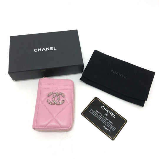 CHANEL Coin case lambskin pink COCO Mark CC Matelasse/Card Case Women Used Authentic