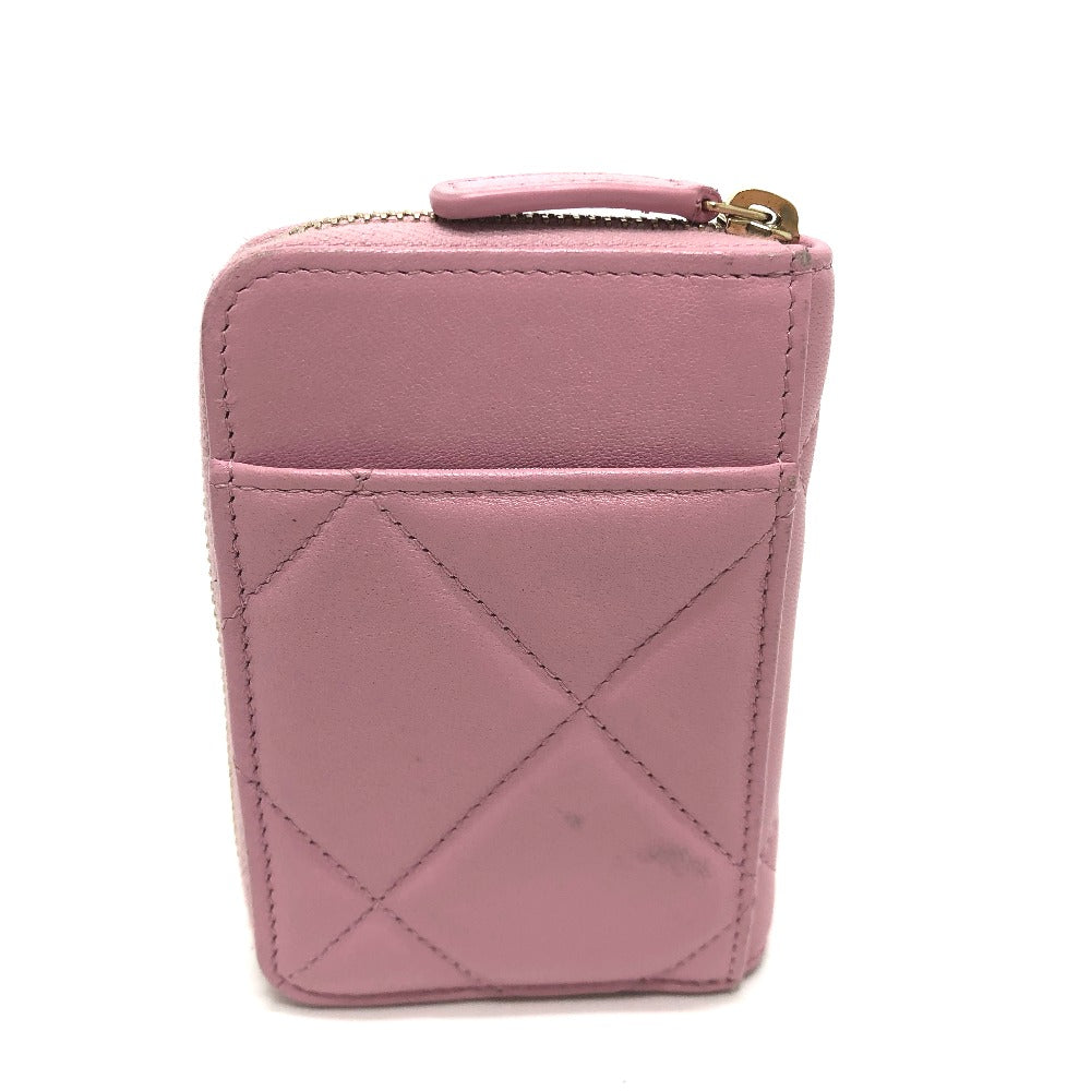 CHANEL Coin case lambskin pink COCO Mark CC Matelasse/Card Case Women Used Authentic
