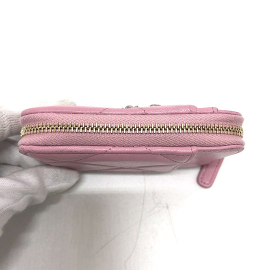 CHANEL Coin case lambskin pink COCO Mark CC Matelasse/Card Case Women Used Authentic