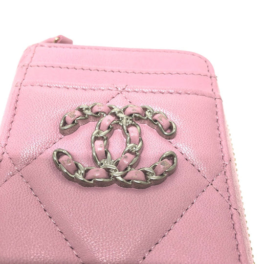 CHANEL Coin case lambskin pink COCO Mark CC Matelasse/Card Case Women Used Authentic