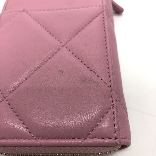 CHANEL Coin case lambskin pink COCO Mark CC Matelasse/Card Case Women Used Authentic