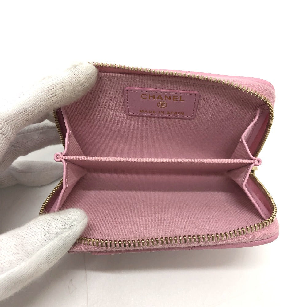 CHANEL Coin case lambskin pink COCO Mark CC Matelasse/Card Case Women Used Authentic