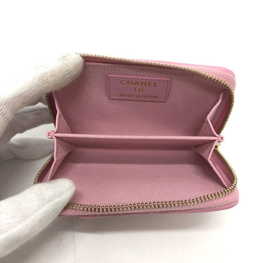 CHANEL Coin case lambskin pink COCO Mark CC Matelasse/Card Case Women Used Authentic