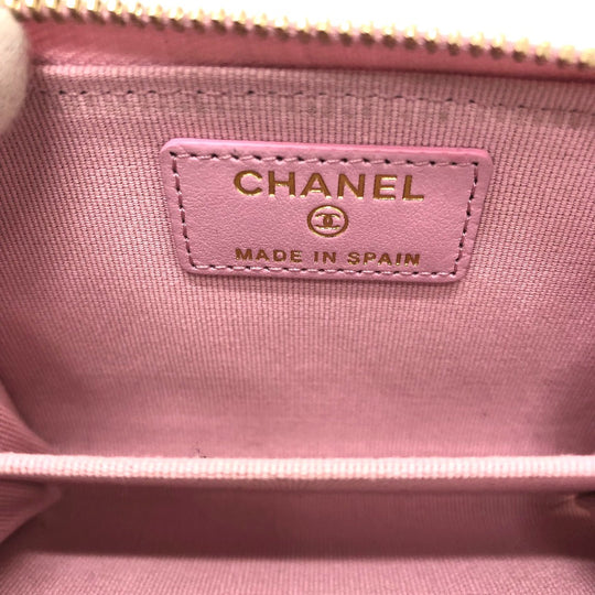 CHANEL Coin case lambskin pink COCO Mark CC Matelasse/Card Case Women Used Authentic