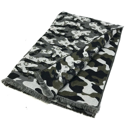 LOUIS VUITTON Stall M71627 Wool, Silk Black x khaki Camouflage camouflage Etoile Monogram Gradient