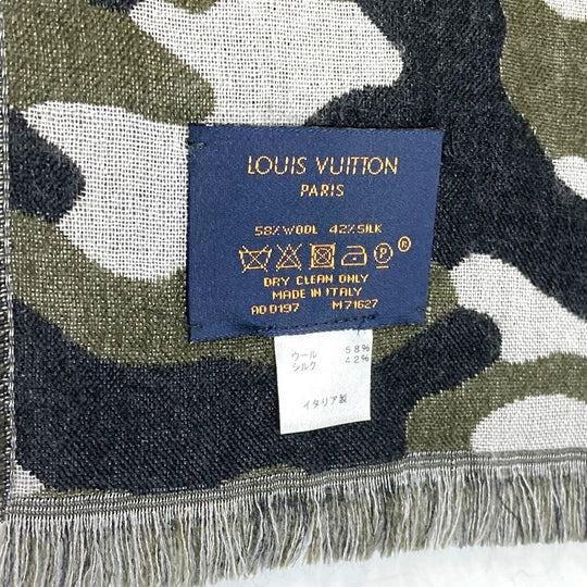 LOUIS VUITTON Stall M71627 Wool, Silk Black x khaki Camouflage camouflage Etoile Monogram Gradient