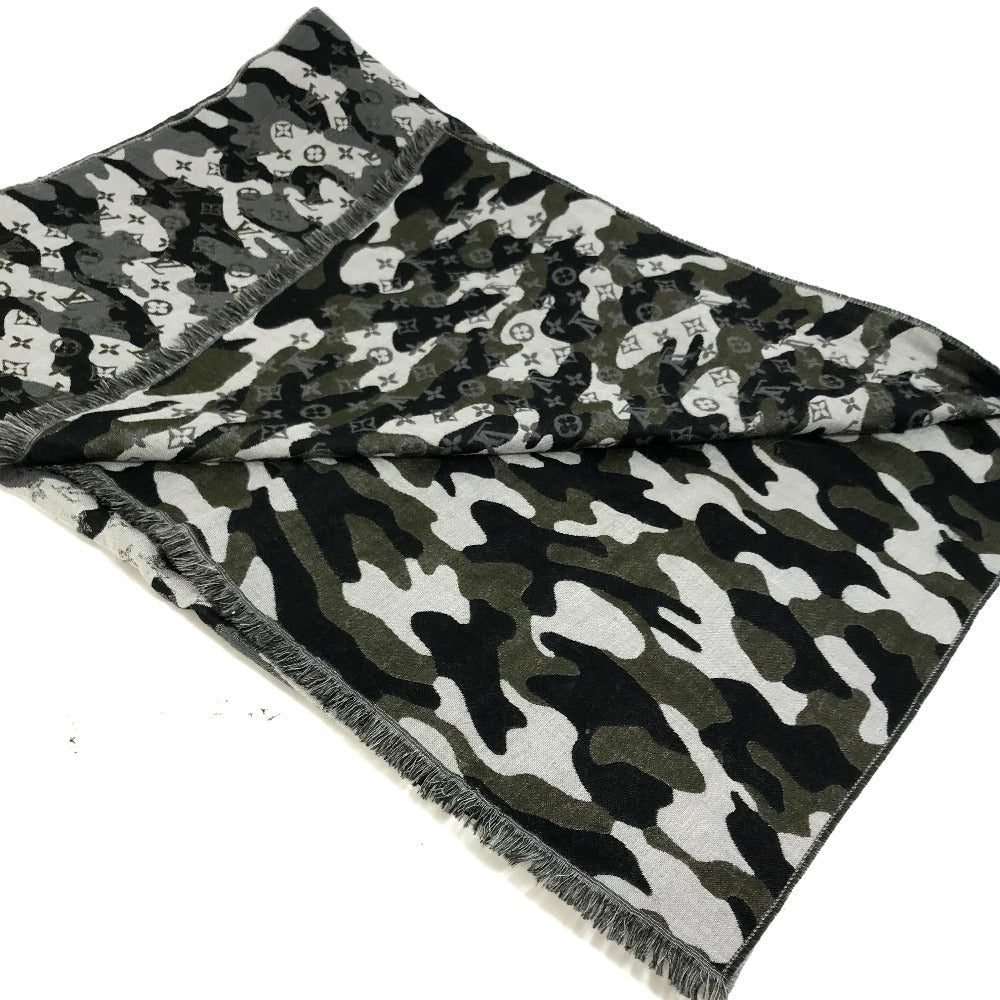 LOUIS VUITTON Stall M71627 Wool, Silk Black x khaki Camouflage camouflage Etoile Monogram Gradient