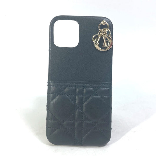 Christian Dior iPhone case leather black Lady Dior Canage Women Used Authentic