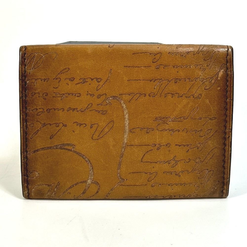 Berluti Card Case leather Brown calligraphy graffiti Pass case mens Used Authentic