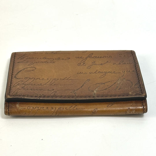 Berluti Card Case leather Brown calligraphy graffiti Pass case mens Used Authentic