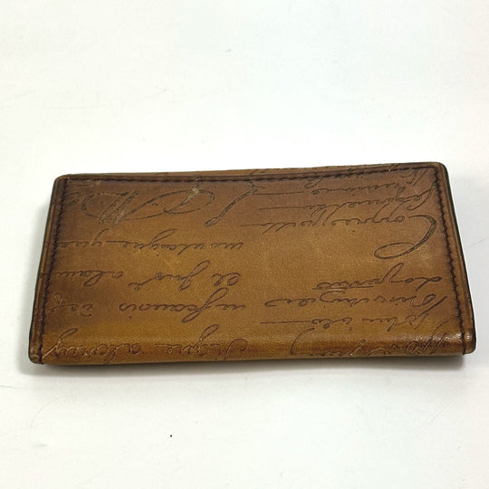 Berluti Card Case leather Brown calligraphy graffiti Pass case mens Used Authentic