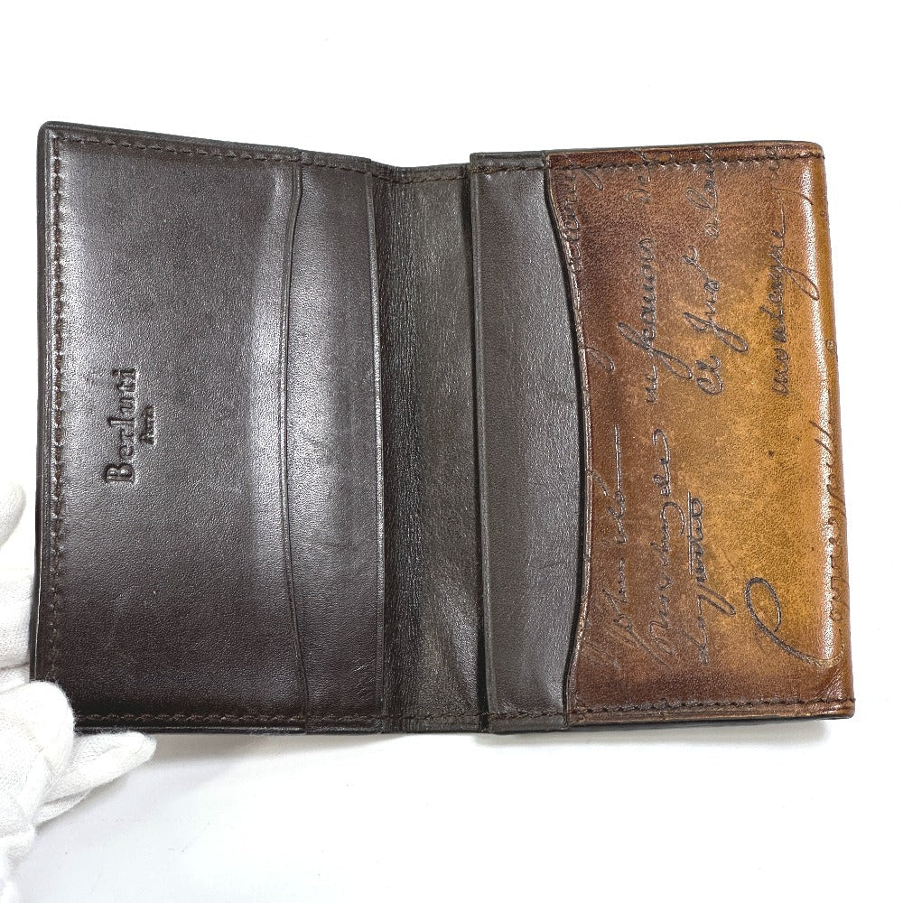 Berluti Card Case leather Brown calligraphy graffiti Pass case mens Used Authentic