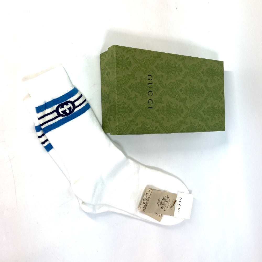 GUCCI socks cotton White x blue GG L/26～28