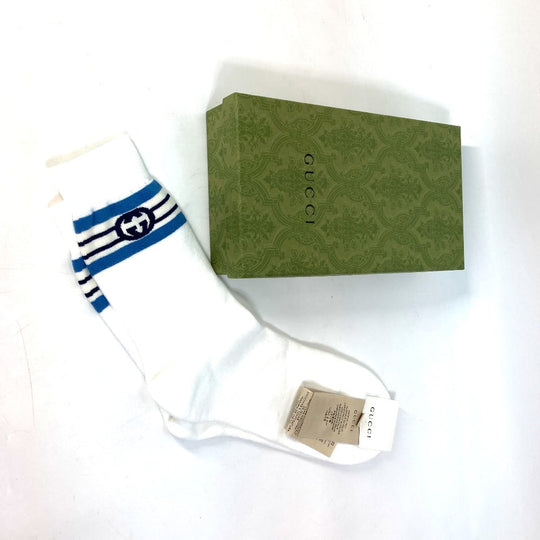 GUCCI socks cotton White x blue GG L/26～28