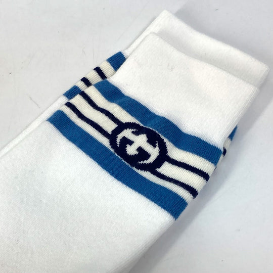 GUCCI socks cotton White x blue GG L/26～28
