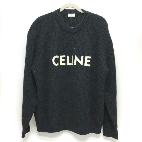 CELINE knit 2A19R205O Wool, Angora black logo Eddy period mens S Used Authentic