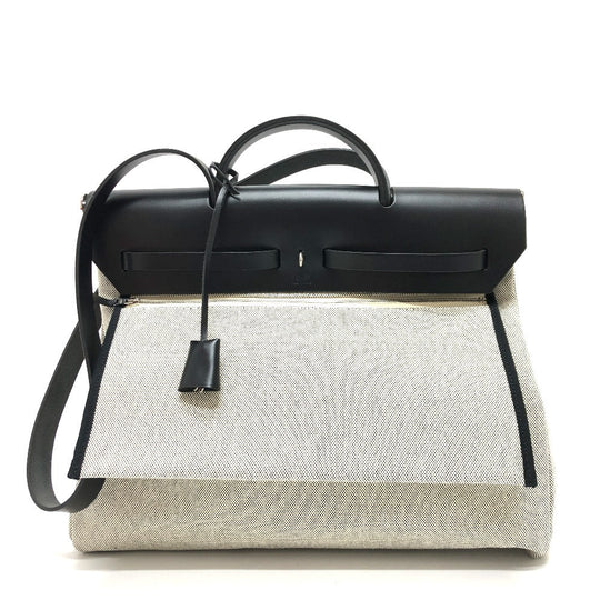 HERMES Shoulder Bag Toile H, Leather Navy Herbag Zip MM Pegasus pop Women Used Authentic