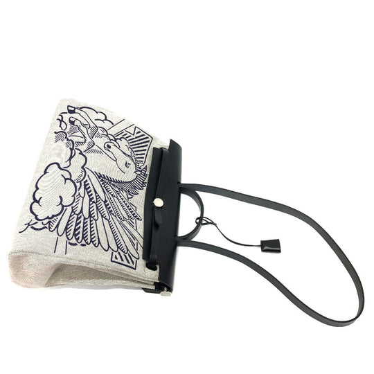 HERMES Shoulder Bag Toile H, Leather Navy Herbag Zip MM Pegasus pop Women Used Authentic