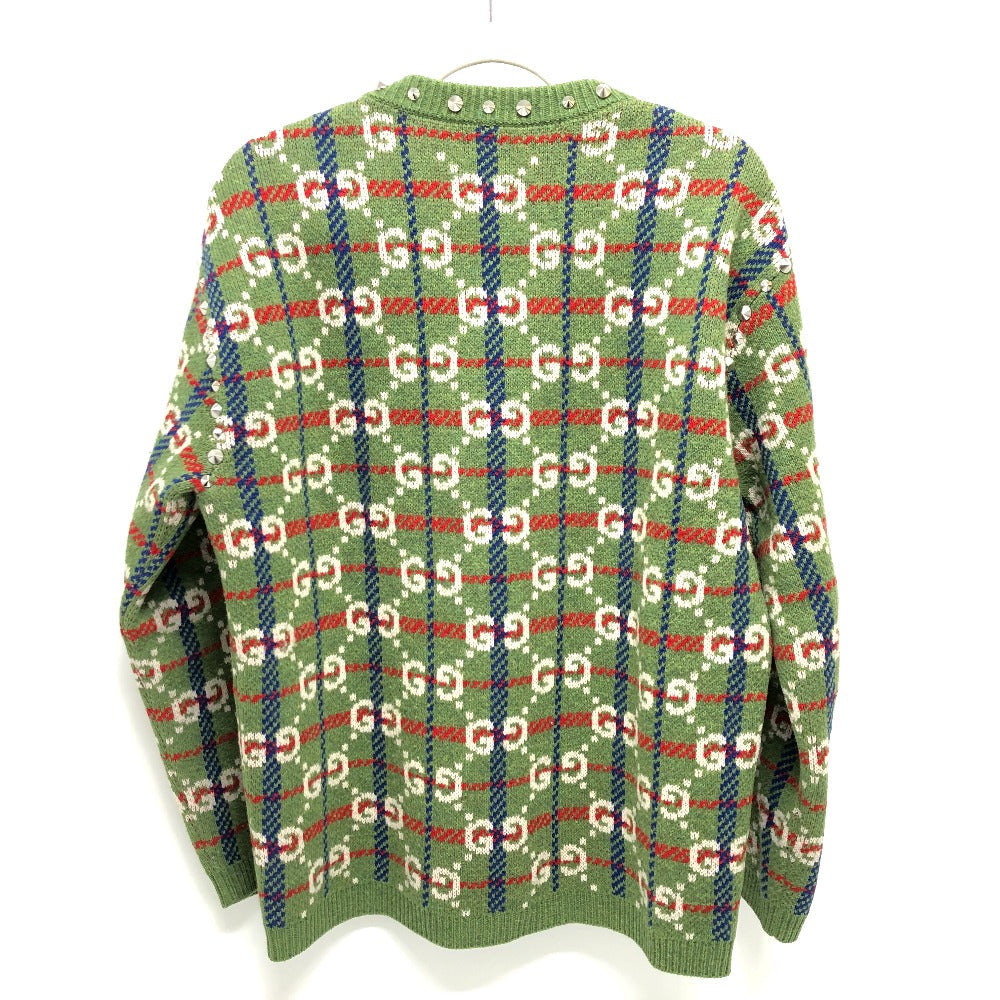 GUCCI sweater 713571 wool green GG Studs mens Used Authentic