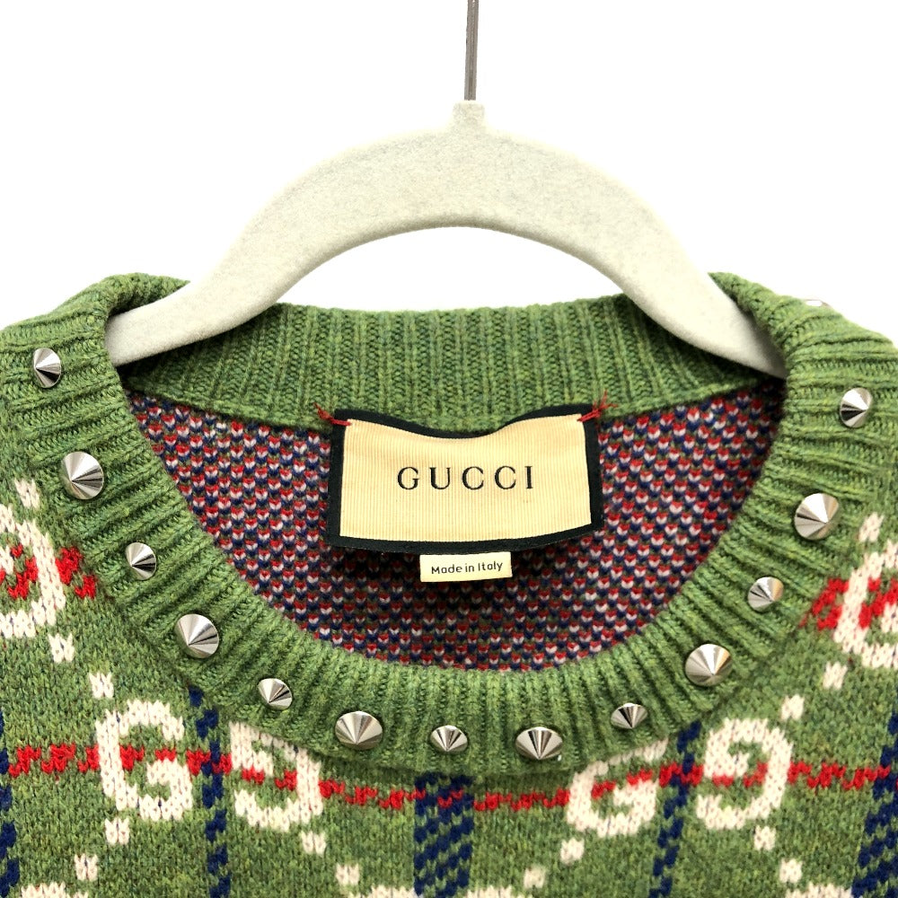 GUCCI sweater 713571 wool green GG Studs mens Used Authentic